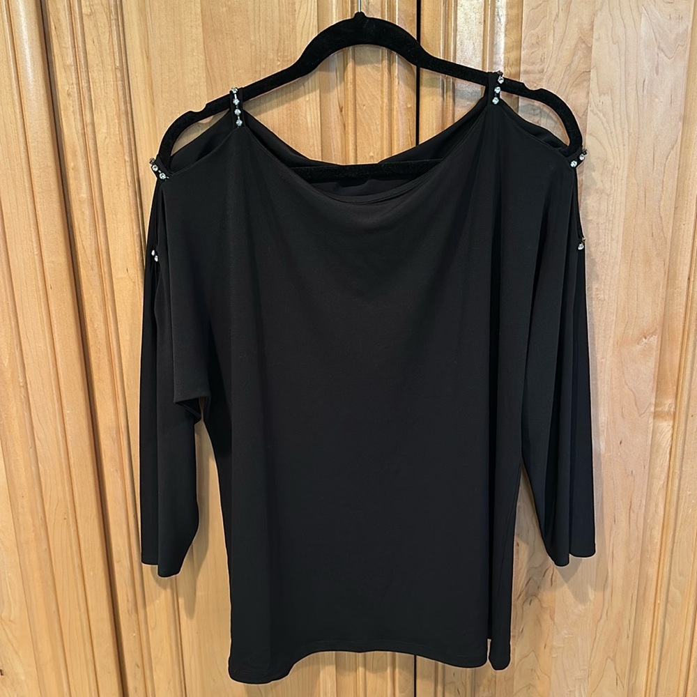INC Black Blouse with Embellished Shoulder Detailing Size large